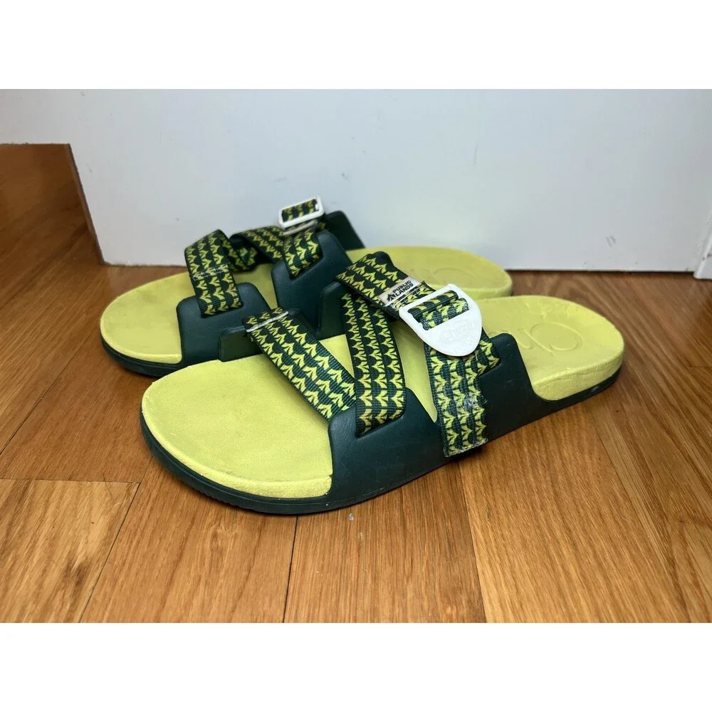 Chaco Sandals Shoes Mens Size 12 Green Chevron Strap Slide Sport Outdoor Casual